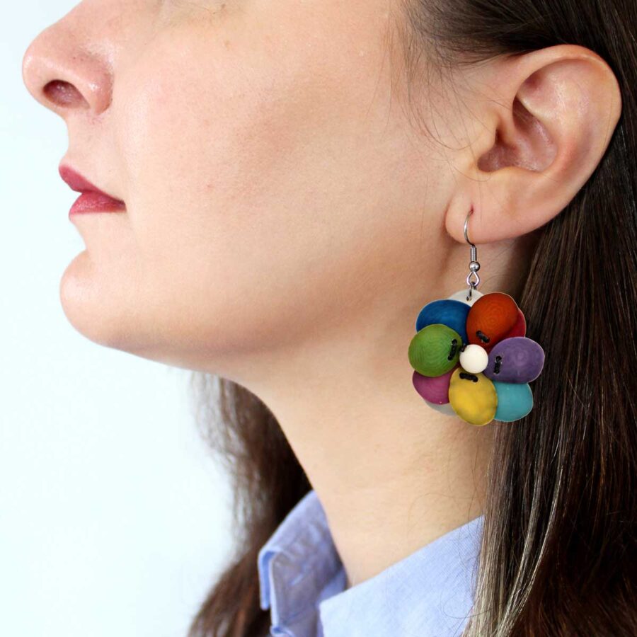 Tagua Earrings Flowers Handmade Fair Trade, Lightweight