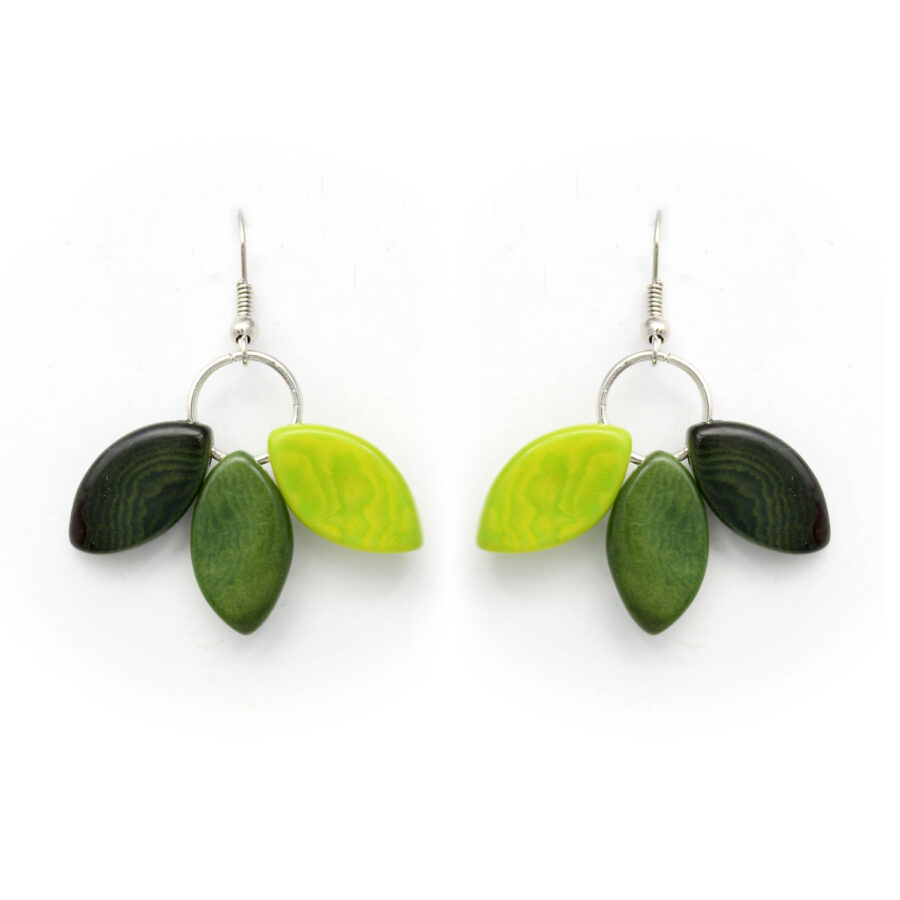 Tagua Earrings Leaves in Greens, Handmade Fairtrade, Lightweight