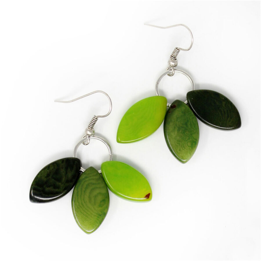 Tagua Earrings Leaves in Greens, Handmade Fairtrade, Lightweight