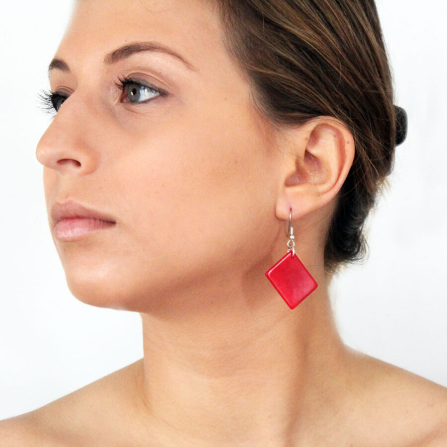Tagua Earrings Red