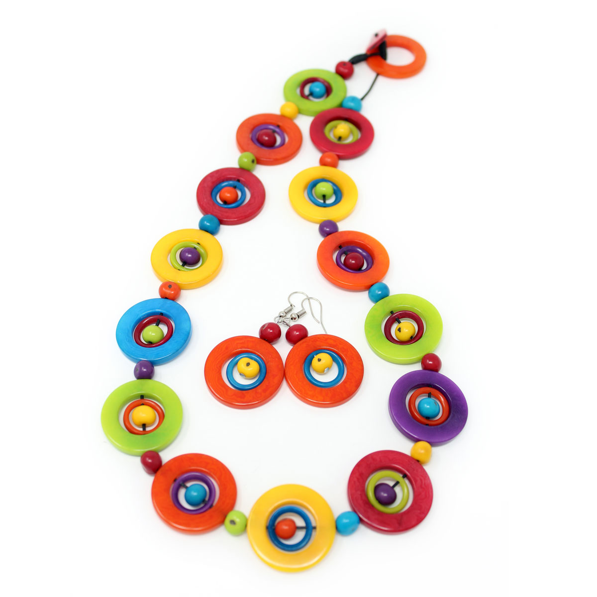 Multi Color Tagua Necklace and Earrings Set Eco Friendly Tagua Nut Jewelry 