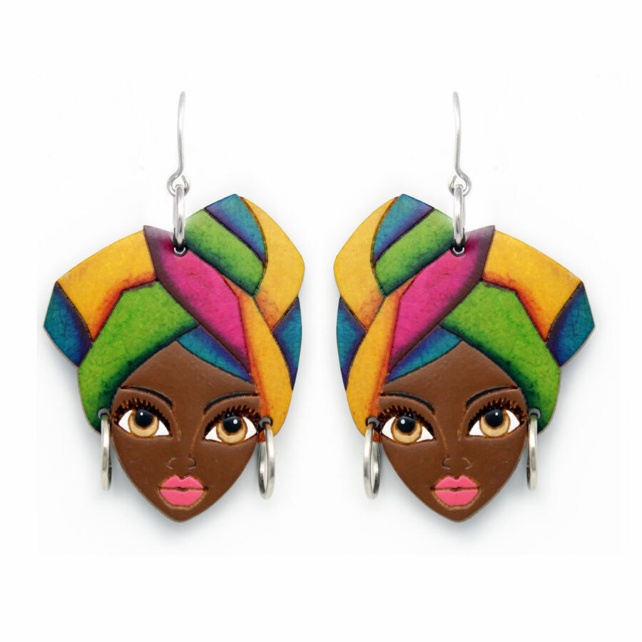 Wooden Earrings African Woman Juneteenth Accessories Handmade Fair Trade Lightweight