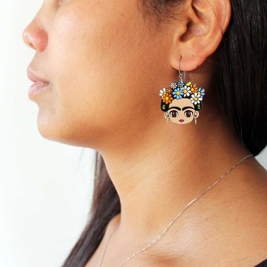 Wooden Earrings, Frida Kahlo, Handmade, Fairtrade, Lightweight