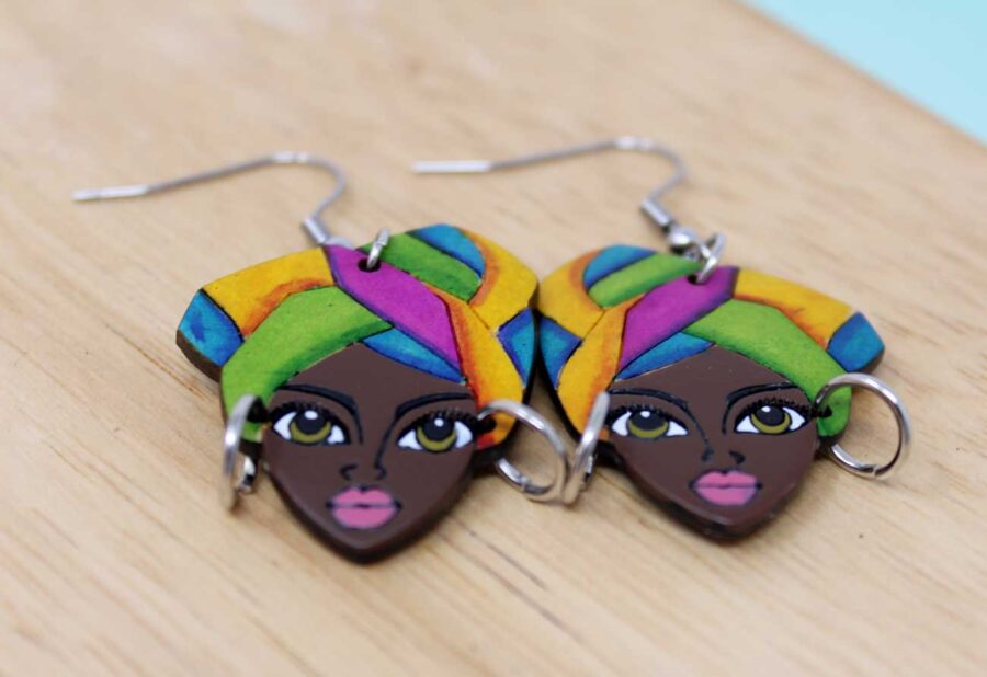 Wooden Earrings African Woman Handmade Fair Trade Lightweight