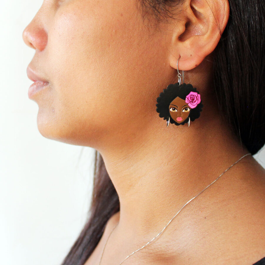 Wooden Earrings African Woman Handmade Fairtrade Lightweight