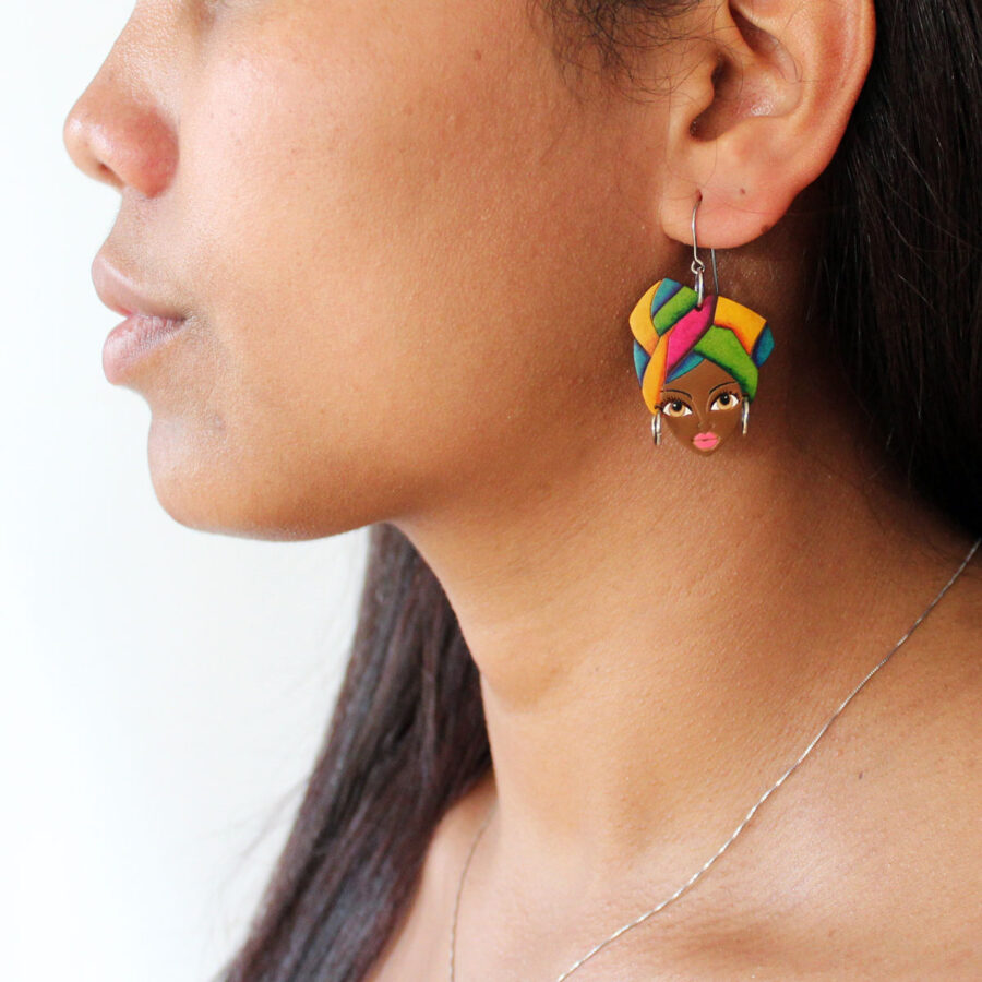 Wooden Earrings African Woman Handmade Fair Trade Lightweight